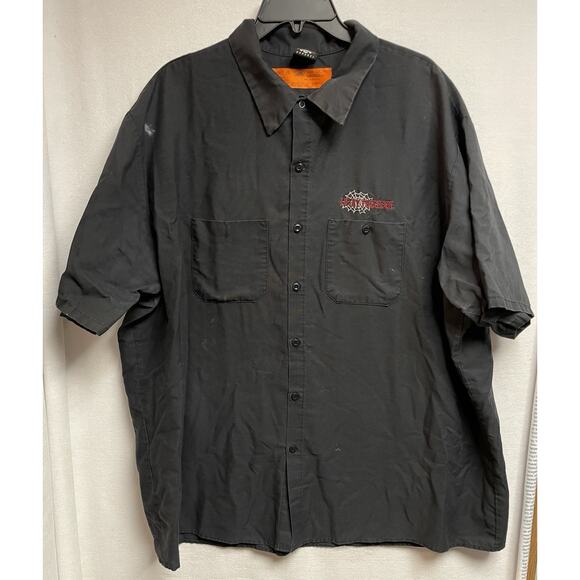 Lucky 13 Shirt Red Kap Car Button Up Chopped & Dropped Cob Web Men 3XL Black - Picture 1 of 13